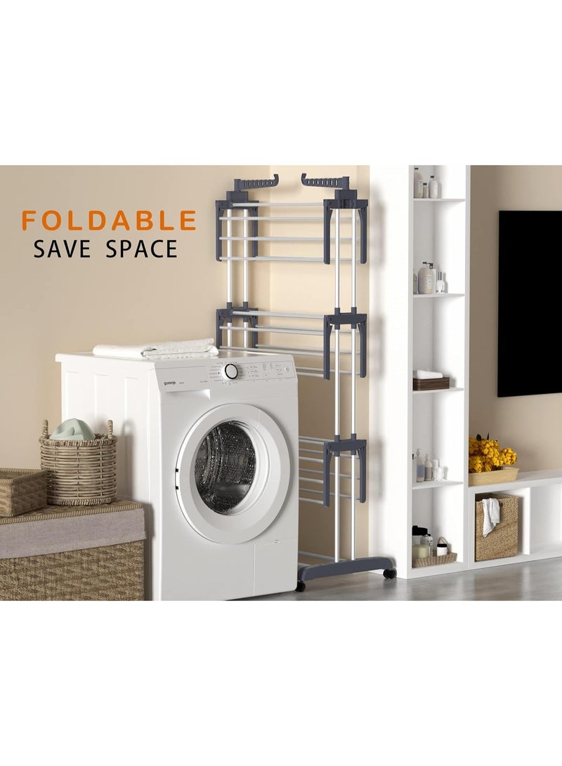 ZAICA Airer Clothes Drying Rack,4-Tier Foldable Clothes Hanger Adjustable Large Stainless Steel Garment Laundry Racks for Indoor Outdoor,Grey - Image 5